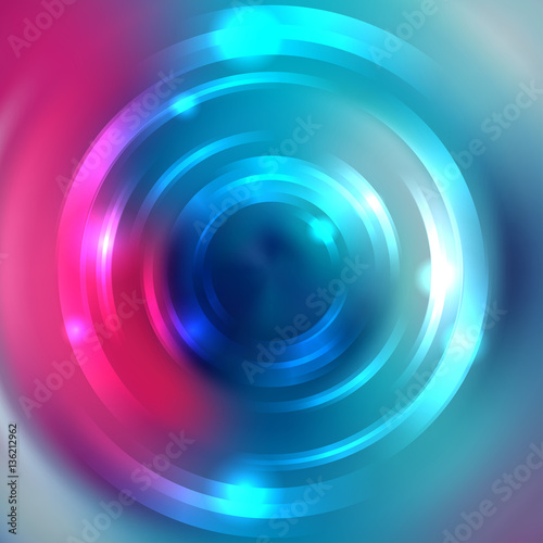 Abstract background, Shining circle tunnel. Elegant modern geometric wallpaper. Vector illustration. Blue, pink colors