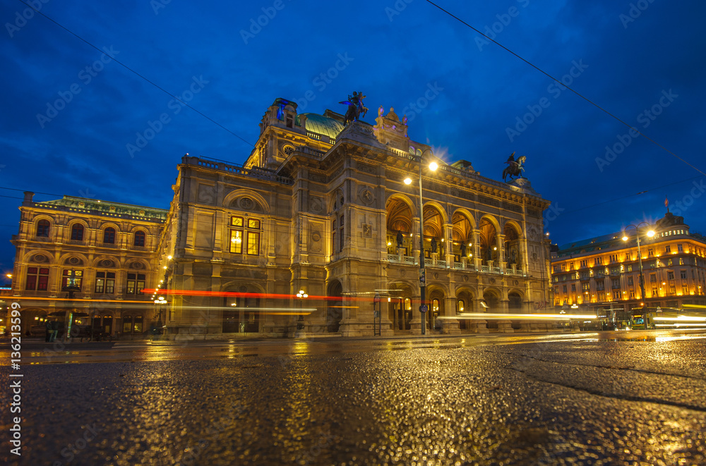 Vienna State Opera House at night, Austria