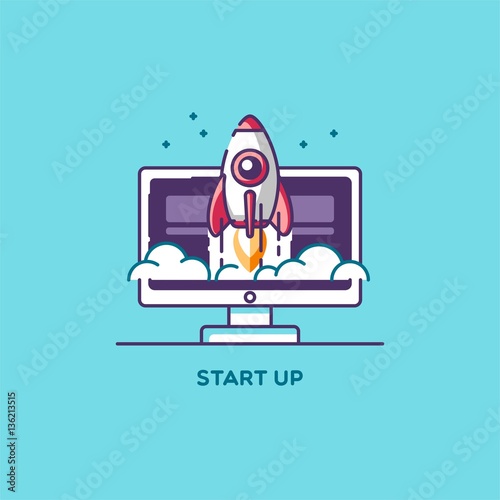 Start up. Concept for new business project, launching product or service. Vector illustration.