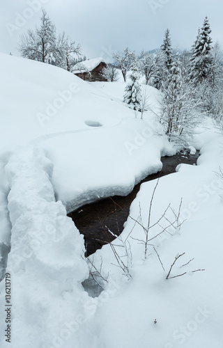Brook in winter Ukrainian Carpathian Mountains. © wildman