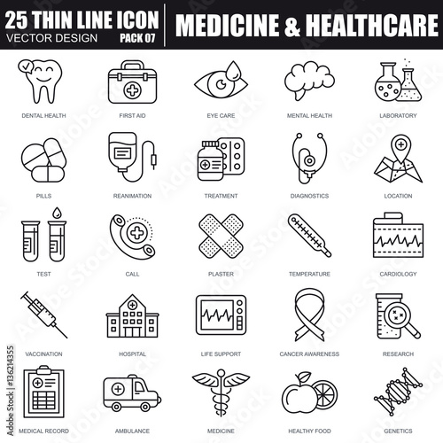 Thin line healthcare and medicine icons
