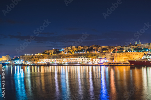 Valletta Harbour nightscape in Malta