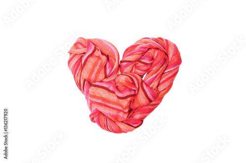Scarf in the shape of a heart. Isolated on white.