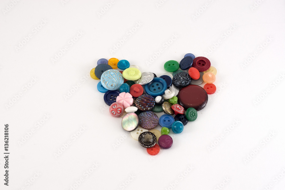 Valentine Heart of color buttons. Various sewing buttons set on Valentine Heart of color buttons. Various sewing buttons set on