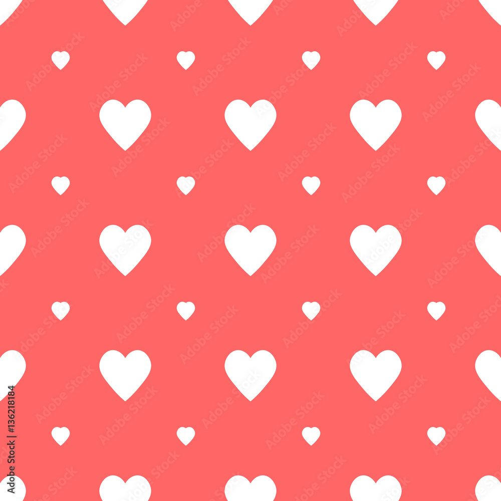 Pink Background with big and small white hearts seamless, repeatable