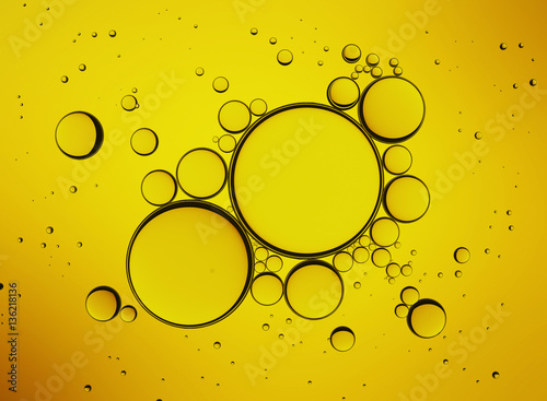 Oil Bubbles Isolated on White Background, Closeup Collagen Emulsion in Water. Illustration. Gold Serum Droplets.