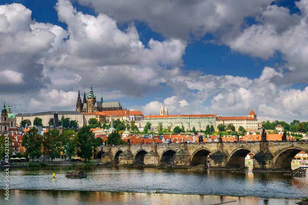 view on St.Vitus cathedral and Charles bridge, Prague, Czech republic