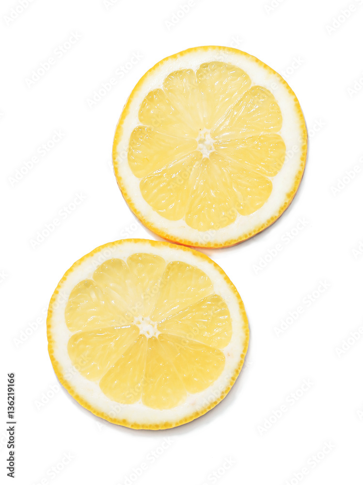 top view slice lemons isolated on white