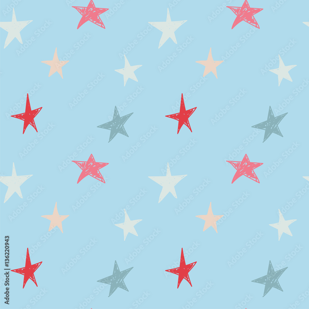 Seamless pattern with hand drawn cute stars in beautiful colors, vector illustration. Seamless pattern with hand drawn cute stars in beautiful colors, vector illustration.
