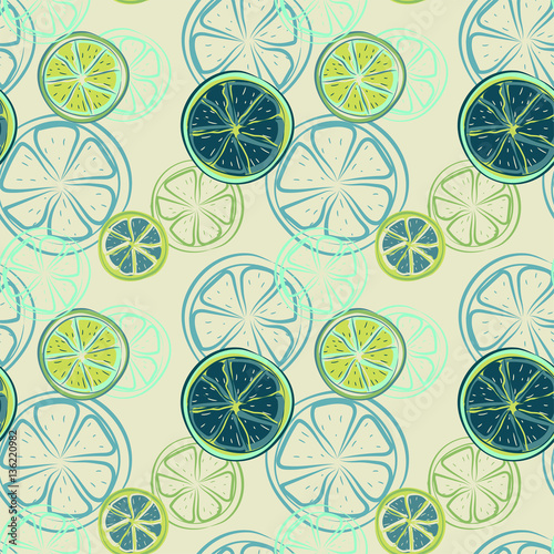 Seamless pattern with abstract slices of lime or other citrus fruits, vector illustration.