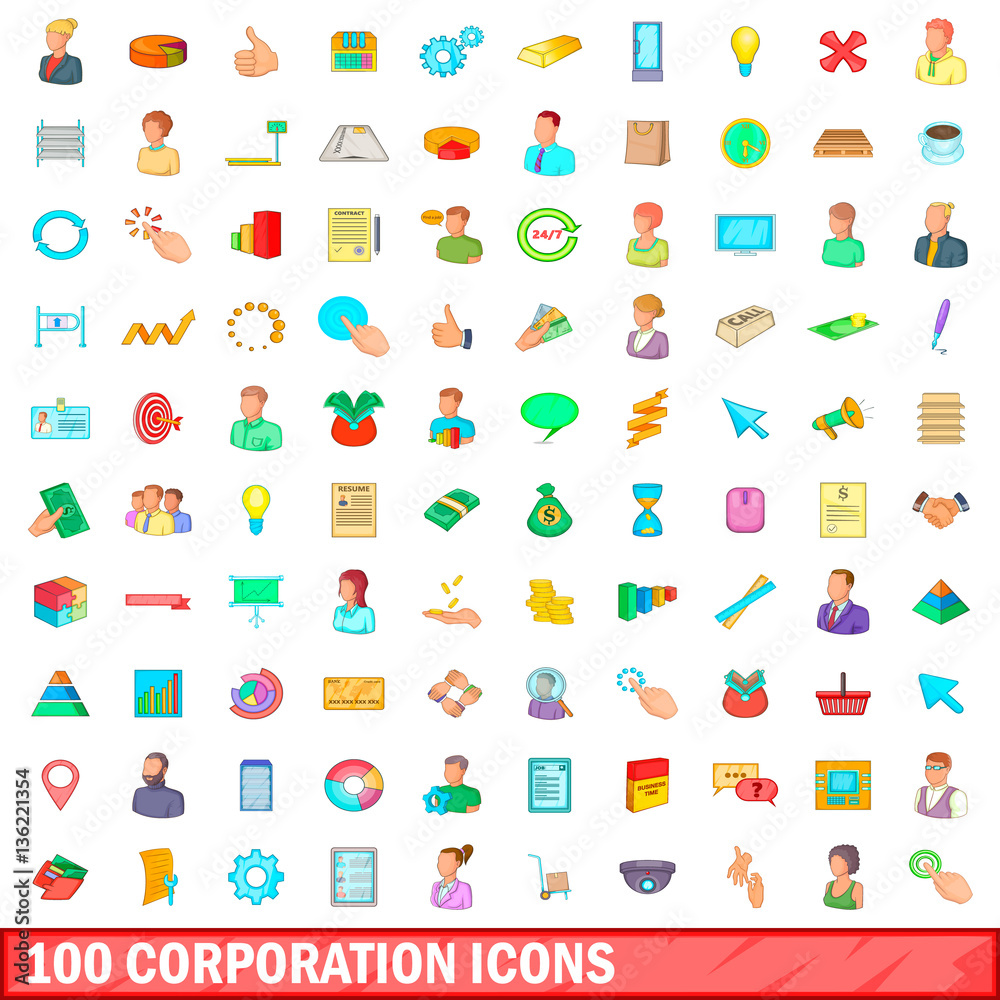 100 corporation icons set, cartoon style 100 corporation icons set, cartoon style
