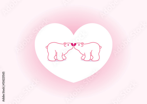 Pink Polar Bear Couple against Big White Heart