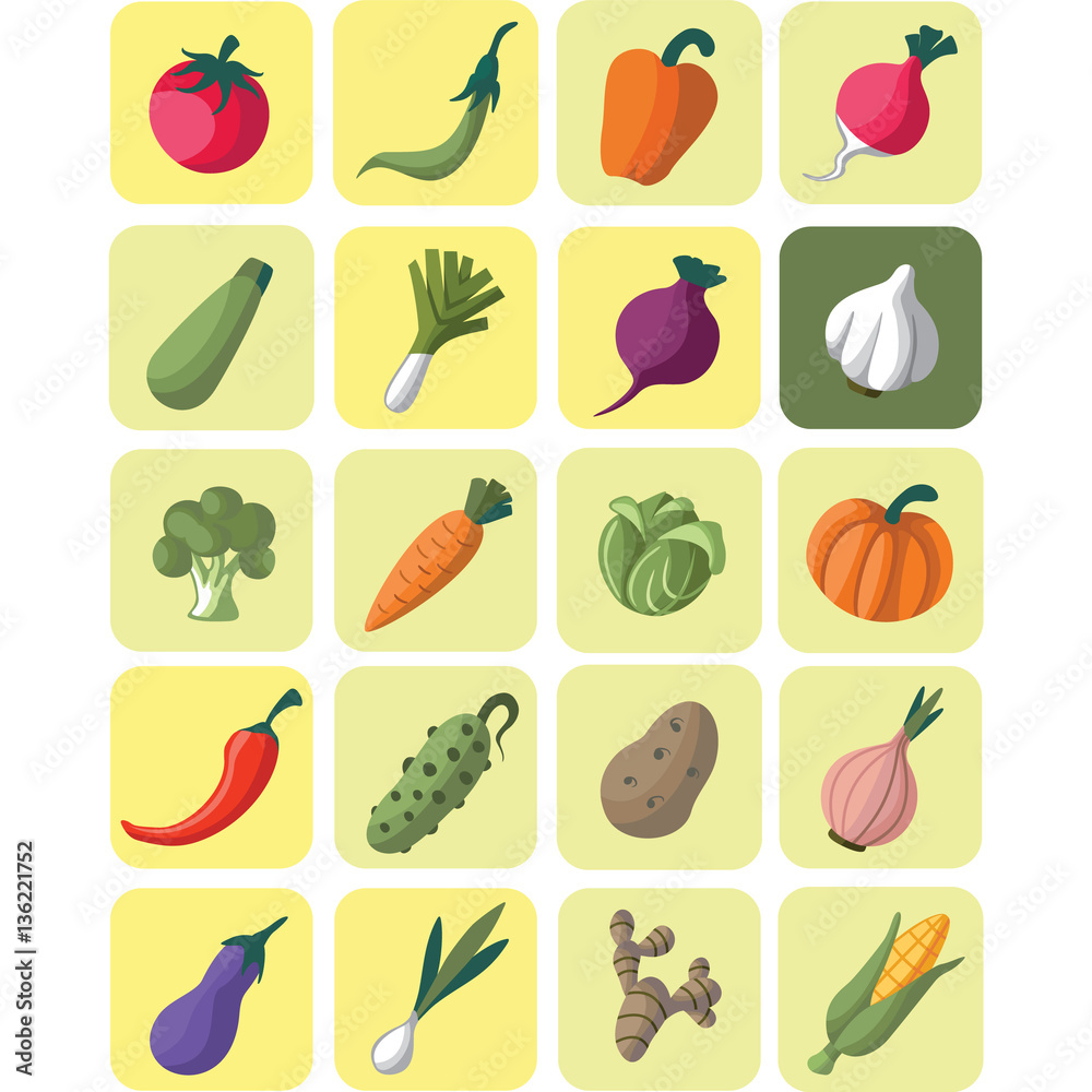Vector vegetables collection icon set Vector vegetables collection icon set