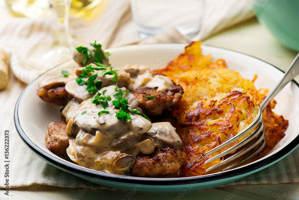Swiss-Style Veal Cutlets with mushroom