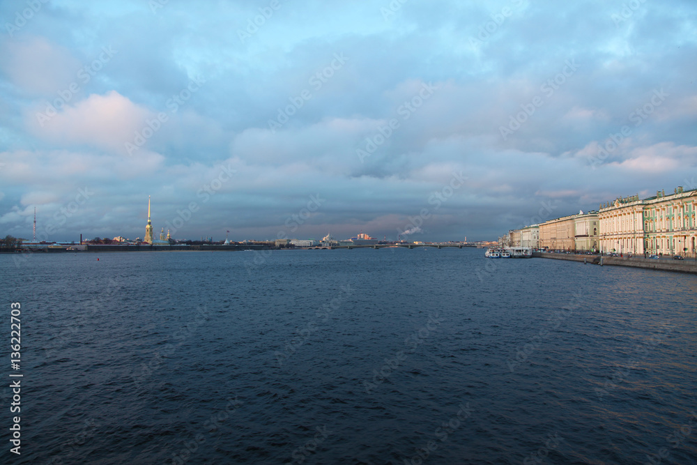 Russia. Saint Petersburg. View at Neva river and  Winter Palace