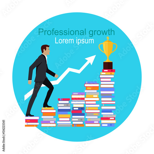 Male Young Businessman Going Upstairs on Books.