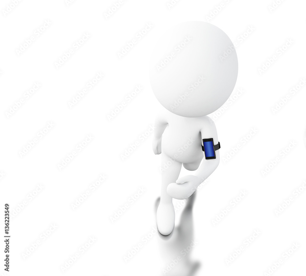 3d White person running with a mobile phone 3d White person running with a mobile phone