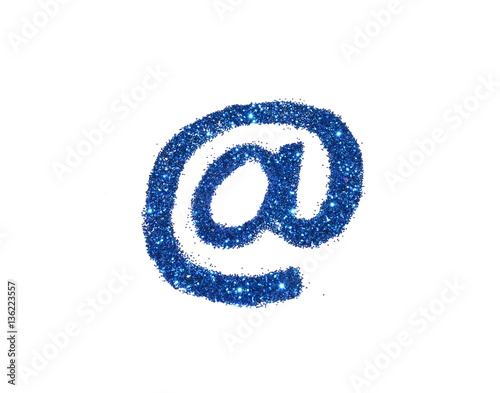 E-mail sign of blue glitter on white background, icon for your design.