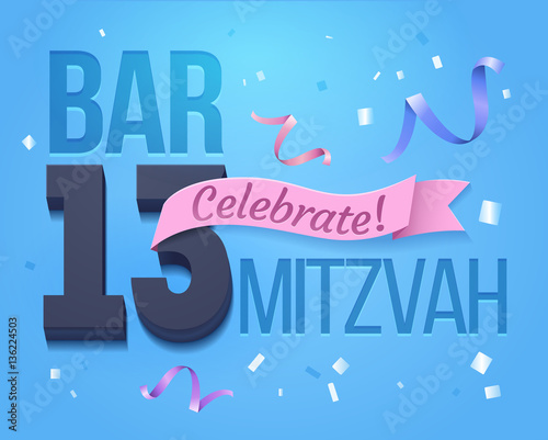 Bat Mitzvah Invitation Card.Greeting card for a jewish boy Bar Mitzvah in its 13th anniversary.For design, banner design,poster for print or web,media,promotional material with Blue Background .Vector