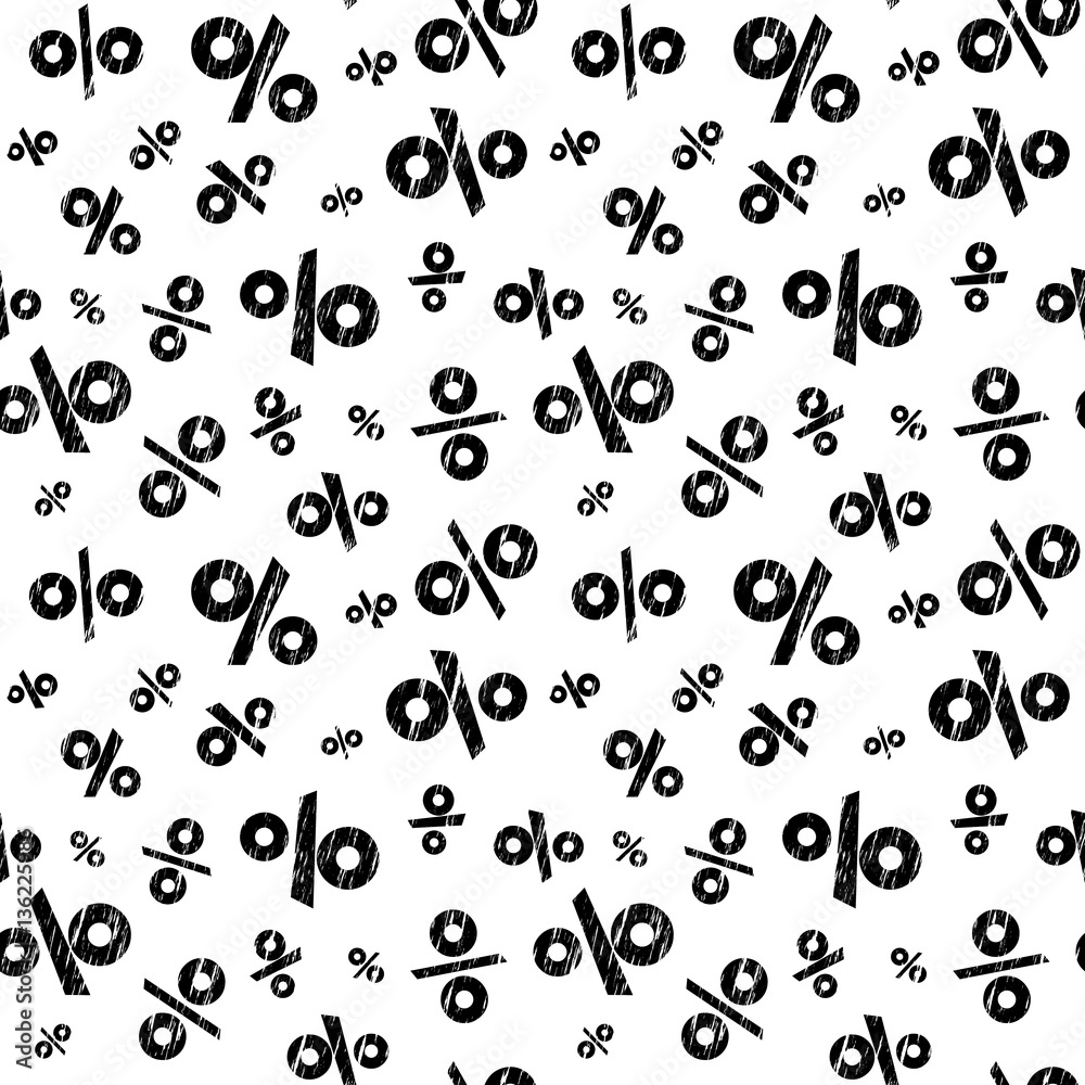 Seamless pattern made of black grunge discount signs on white background. Vector illustration. 