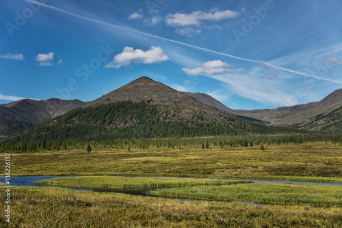 Northern landscape: boreal forest and mountains photo