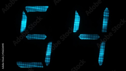 Digital countdown timer with an interval 60 seconds, blue on a black background.
