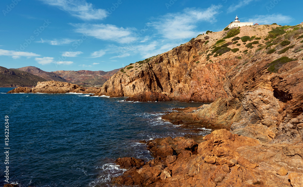 Rocky coast of Portman. Spain