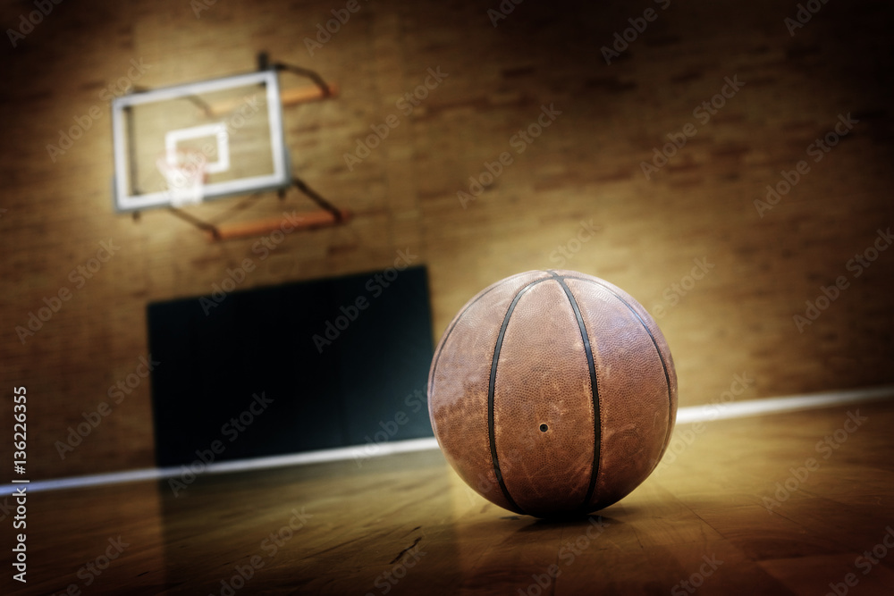 Obraz premium Basketball on Ball Court for Competition and Sports
