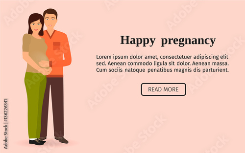 Happy pregnancy concept. Couple pregnant woman and her husband standing together.