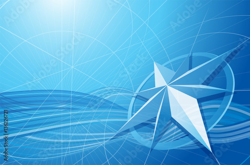 Blue compass vector background.