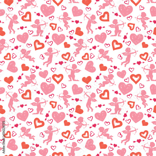 Love theme, cupids, amours, hearts, valentine's day seamless pat