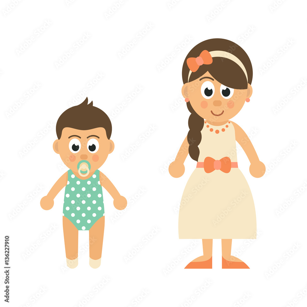 cartoon baby boy and mother