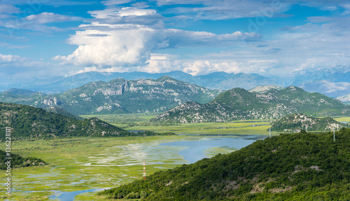 Beautiful view Skadar (Skoder) lake among the mountains. This se