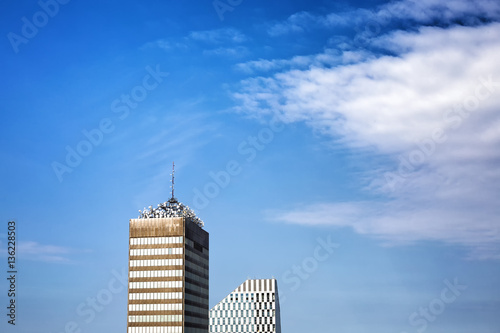 View on top part of skyscrapers on Vinohradska Street,Prague 3 a photo