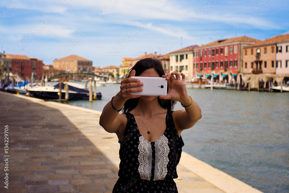 Venice city and selfie in the canal