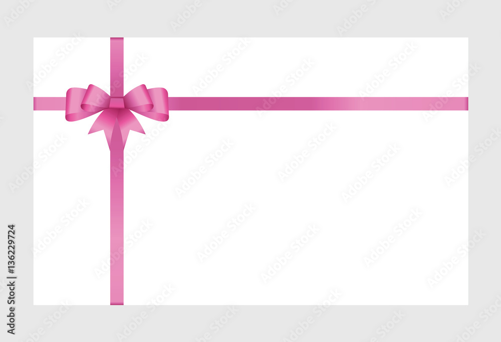 Gift Card With Pink Ribbon And A Bow on white background. Gift Voucher Template. Vector image. Gift Card With Pink Ribbon And A Bow on white background. Gift Voucher Template. Vector image.