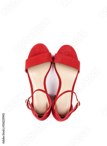 Women's Red Suede Leather Sandals Isolated on White 