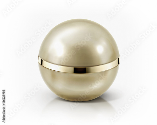 Golden sphere cosmetic jar on white background
