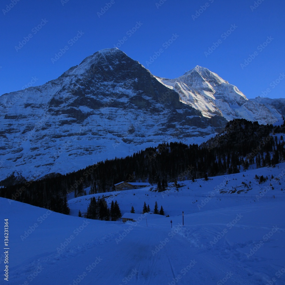 Famous Eiger north face in winter, Switzerland