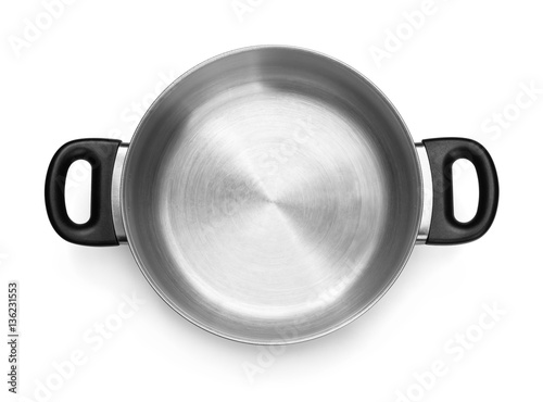 Top view of empty steel cooking pot