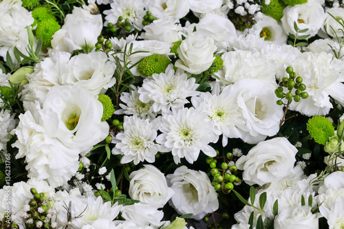 Flower background with eustoma, carnation and chrysanthemum flow