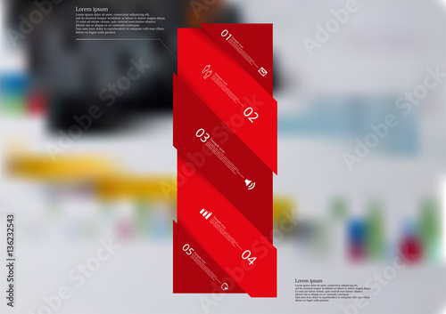 Illustration infographic template with red bar askew divided to five parts
