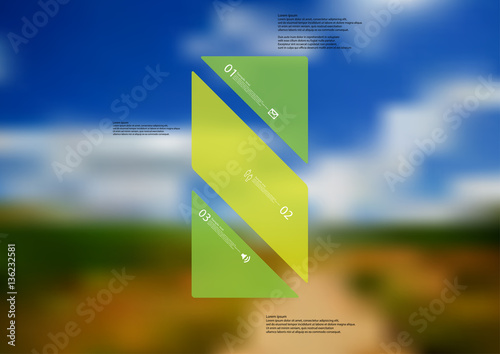 Illustration infographic template with green bar askew divided to three standalone parts