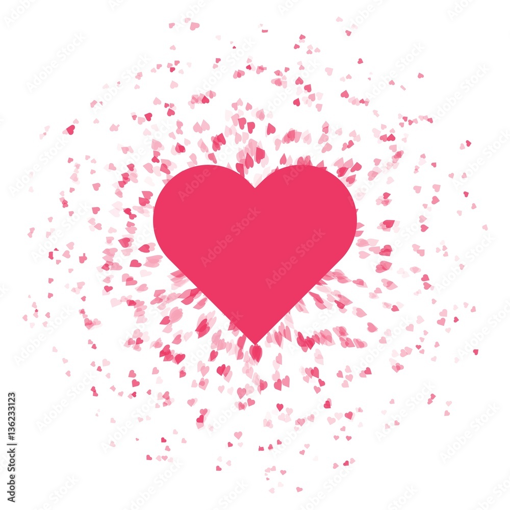 Explosion of flying different size hearts from one big heart. Lo Explosion of flying different size hearts from one big heart. Lo
