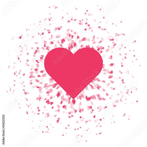 Explosion of flying different size hearts from one big heart. Lo