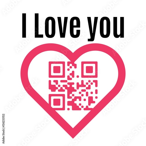 Sentence I Love you in QR code in red heart silhouette. Concept