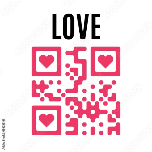 Word Love in red QR code. Concept of relationships in technology