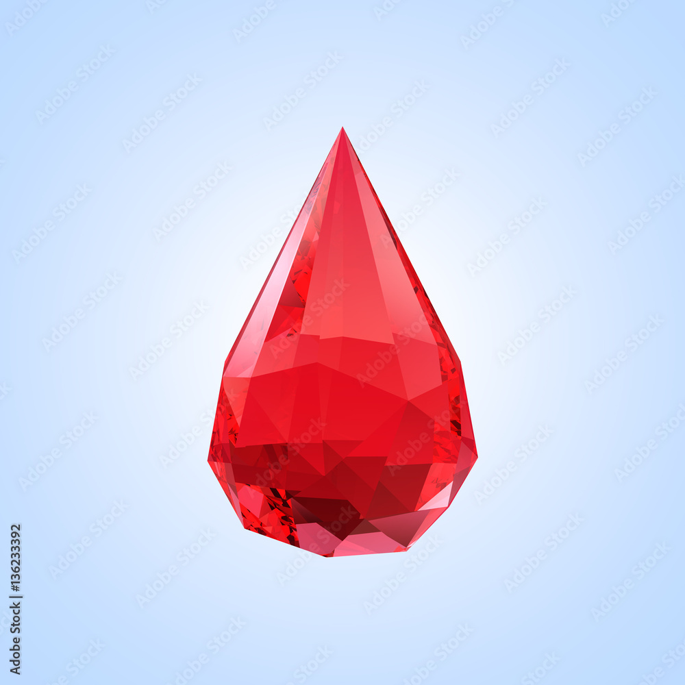Obraz premium red crystal drop on light blue background