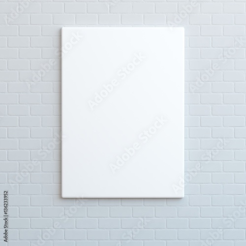 Blank poster hanging on the wall, mock up, 3D render 