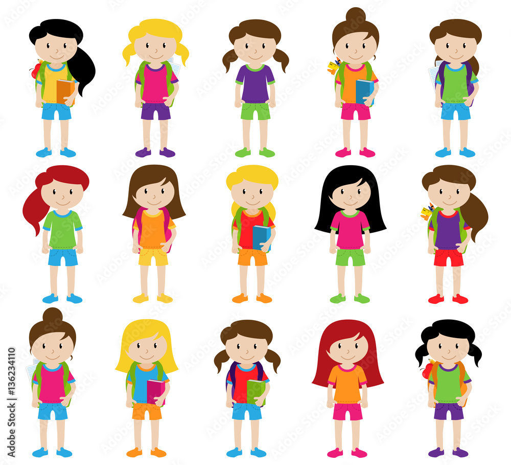 Collection of Cute and Diverse Vector Format Female Students or Graduates